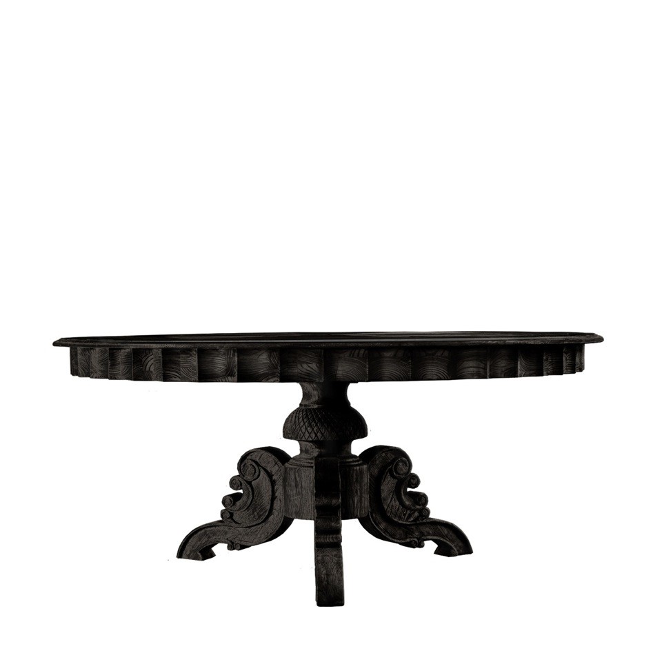 Элитный стол 63" FRENCH ROUND ANTIQUE BLACK TABLE-0