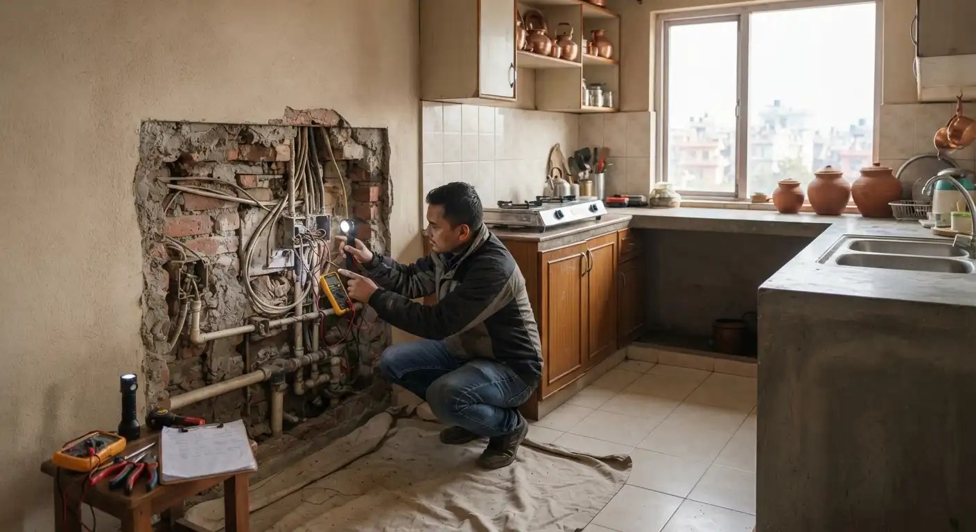 Electrical wiring and plumbing inspection before home renovation