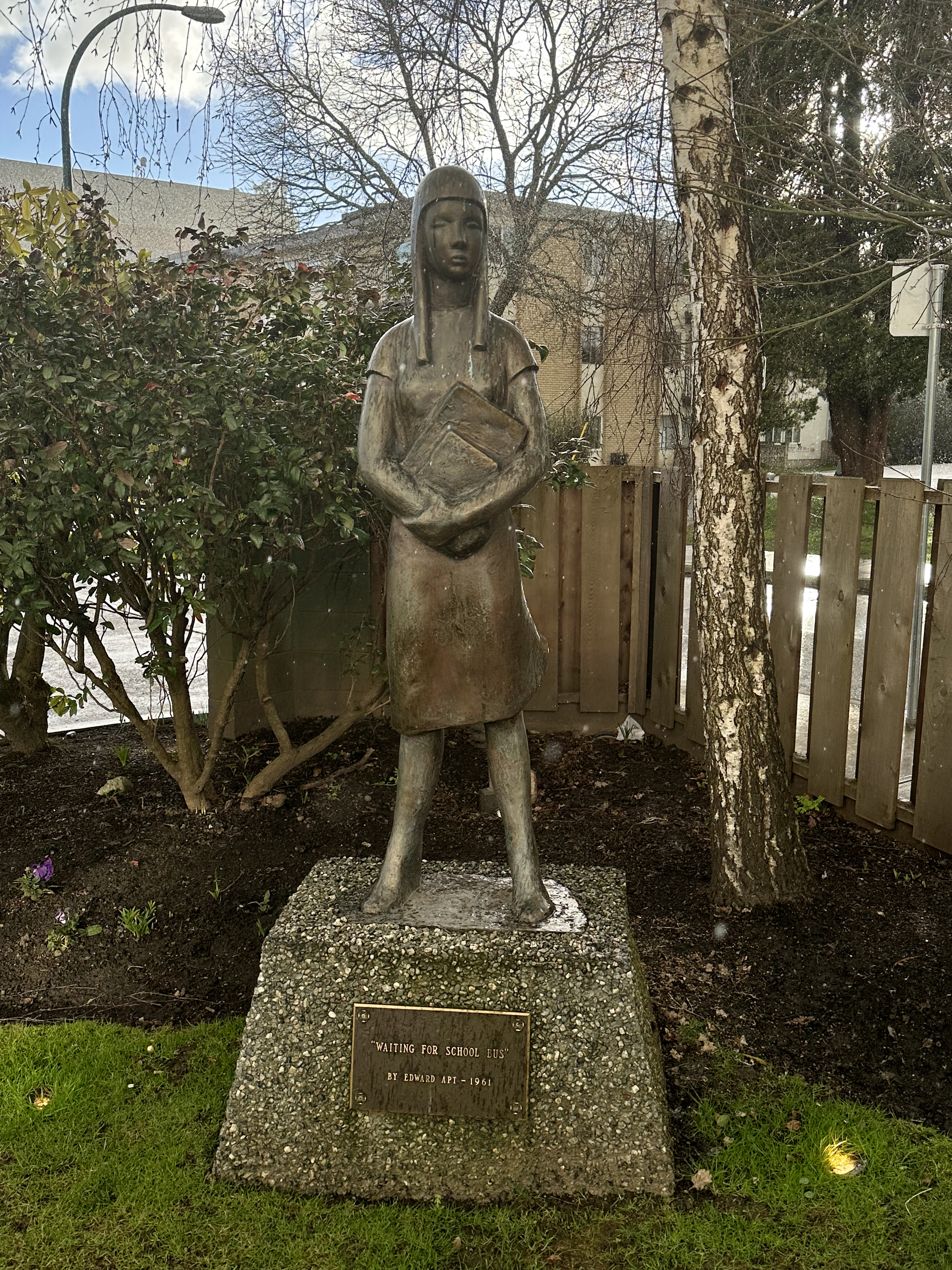 Girl waiting for School Bus by Edward Apt (1961) - Near Burrard and Cornwall.