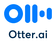 Logotipo da otter. Ai com elementos gráficos em azul, incluindo círculos e linhas, representando a tecnologia de transcrição automática.