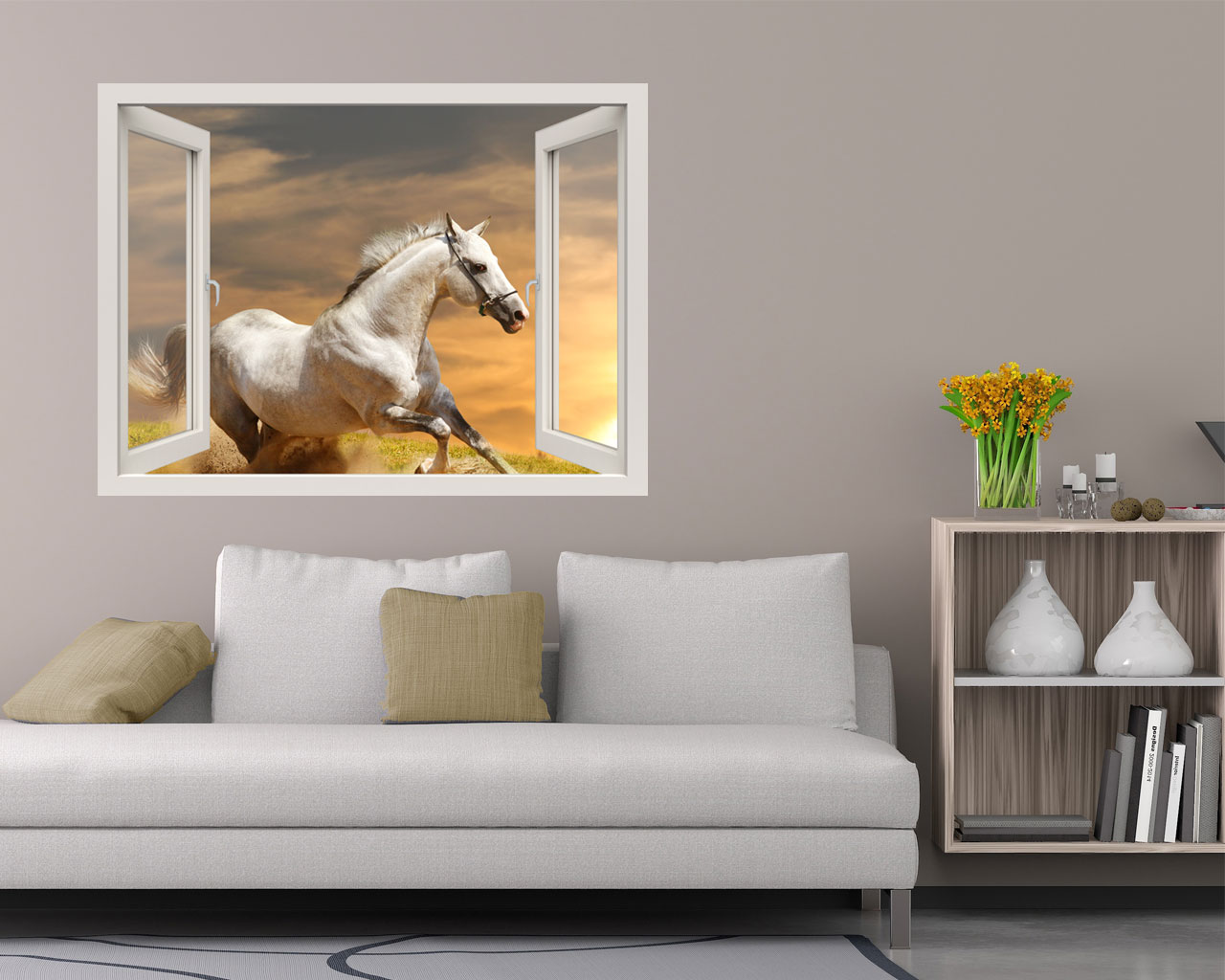 Adesivo murale finestra animali "CAVALLO SELVAGGIO" - Finestra illusione