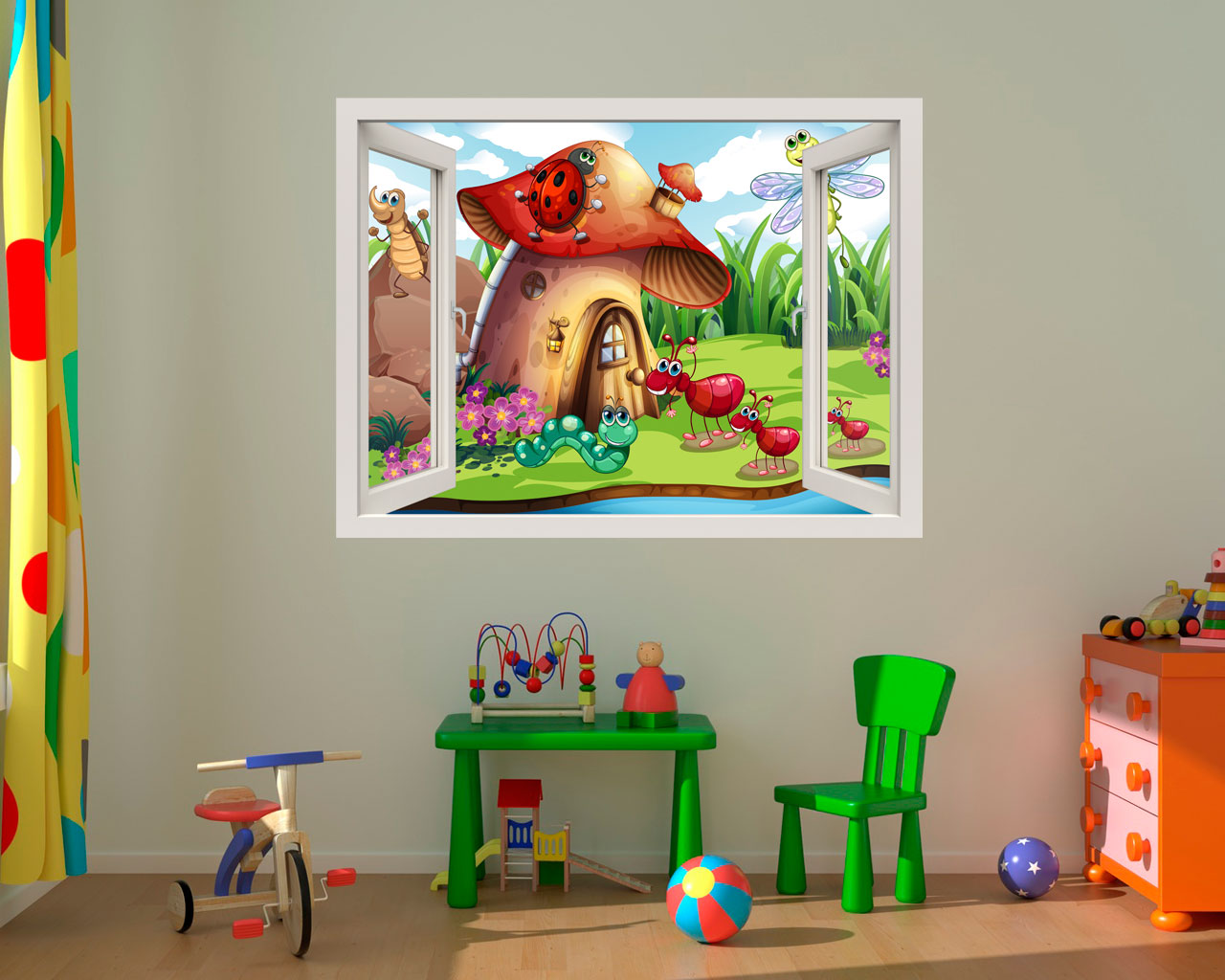 Adesivo murale finestra "PICCOLI AMICI NEL BOSCO" - Finestra illusione