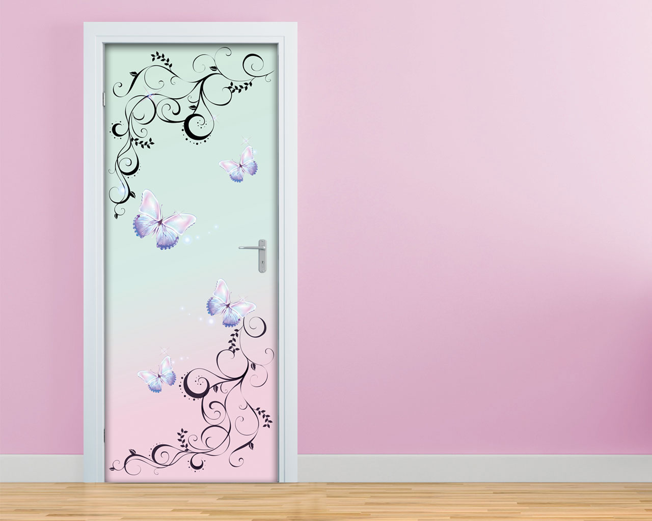 Decoro porta "FARFALLE SU FONDO CHIARO"