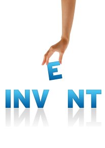 graphic of hand holding the letter E from the word Invent