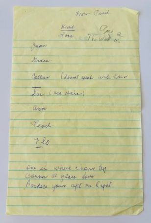 Pearl's List: yellow lined paper with a list of names