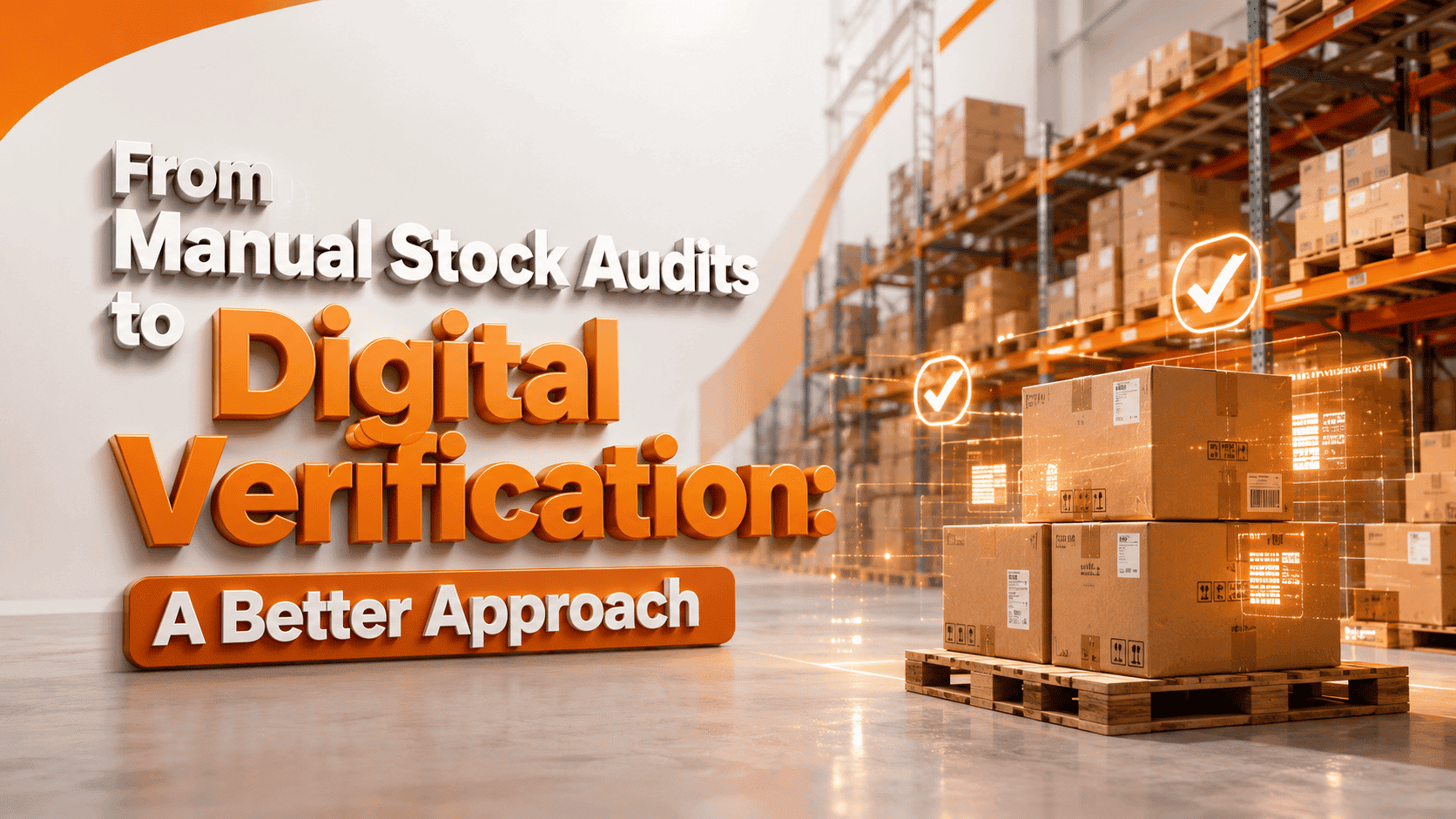 From Manual Stock Audits to Digital Verification warehouse illustration with inventory verification.