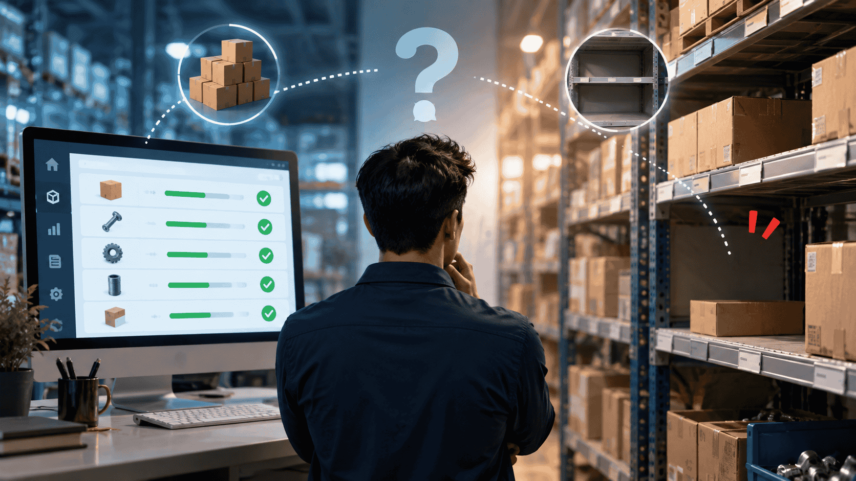 In Stock inventory accuracy showing the difference between digital inventory records and physical warehouse stock.