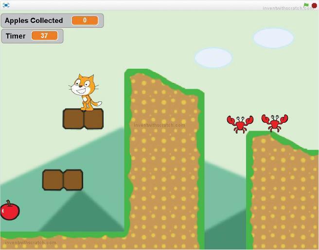 A monkey (sprite of scratch) if touches fruits, will get points, but if the monkey touches living organisms, the monkey will lose its lifeline which is 3. Scratch Programming Playground