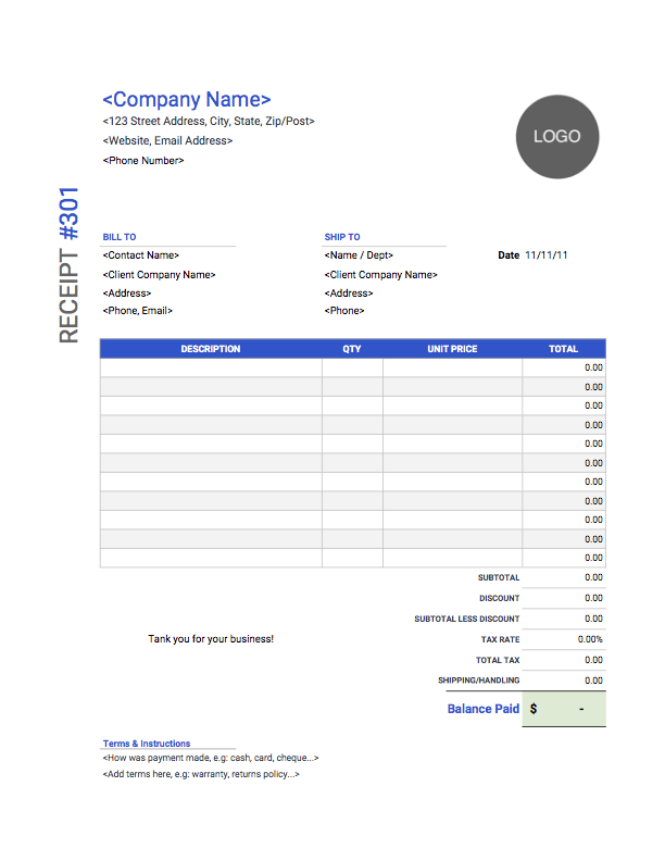receipt template invoicewriter