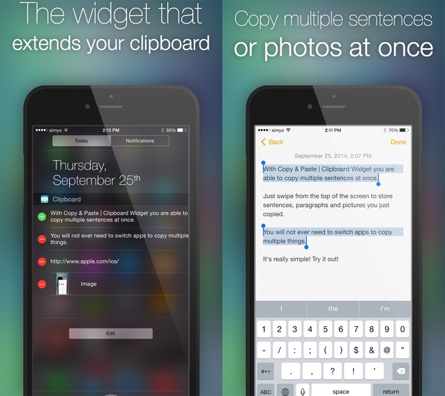 Copy & Paste Clipboard Widget for iOS 8 makes copying how it should