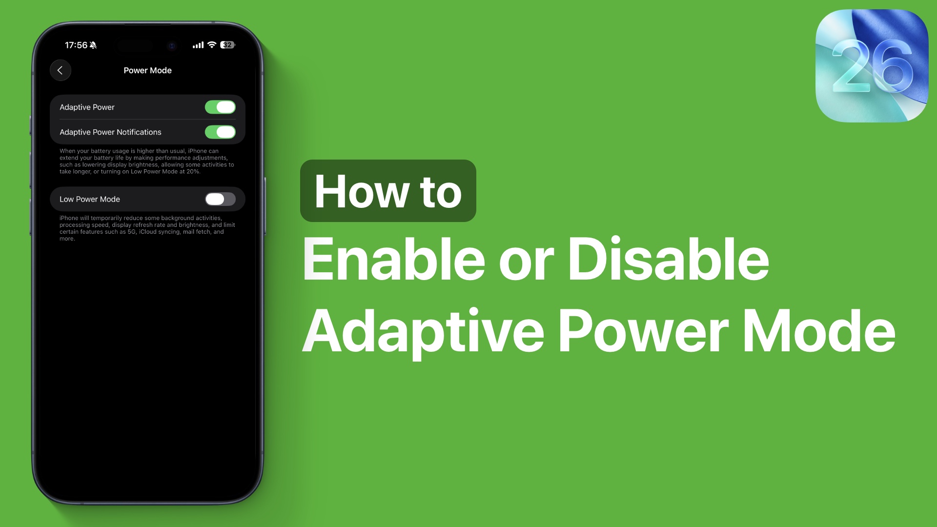 How to Enable or Disable Adaptive Power Mode on iOS 26