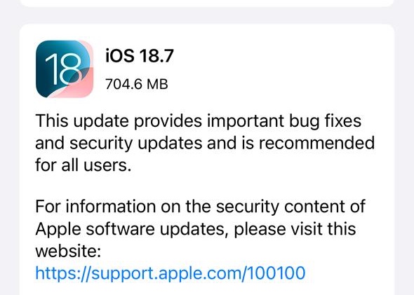 Apple Releases iOS 18.7 and iPadOS 18.7 – Download Now