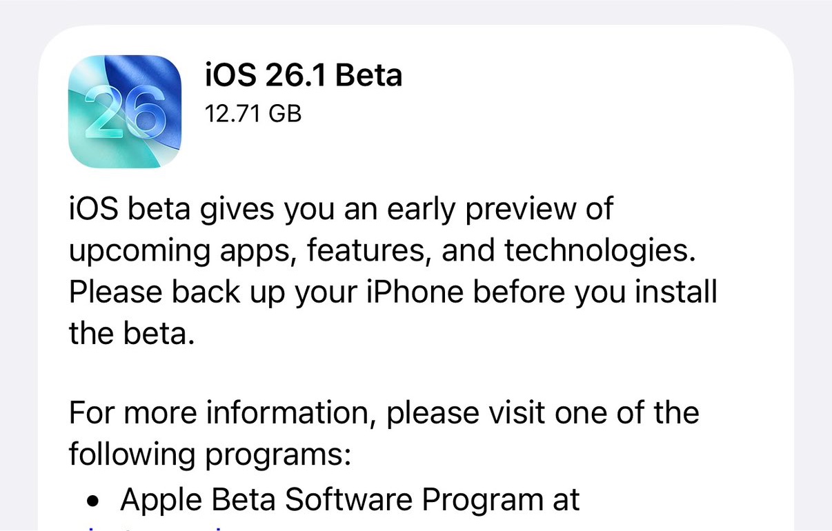 Apple Seeds iOS 26.1 Beta to Developers