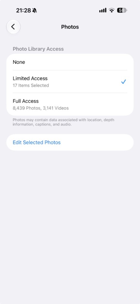 Photo Library Access Setting