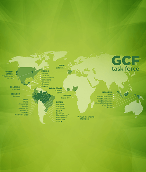 Governors´ climate and forests task force (GCF) membership across the globe: 38 jurisdictions in 10 countries