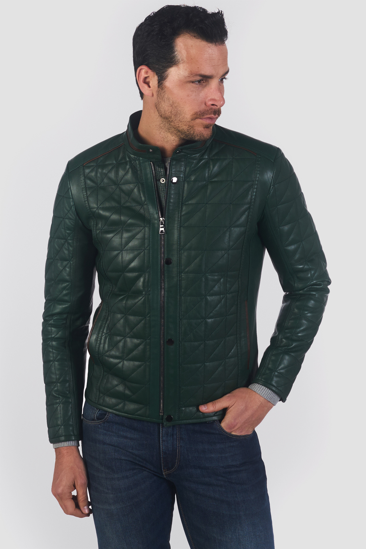 IPARELDE Green Men Leather Jacket -IPAM02