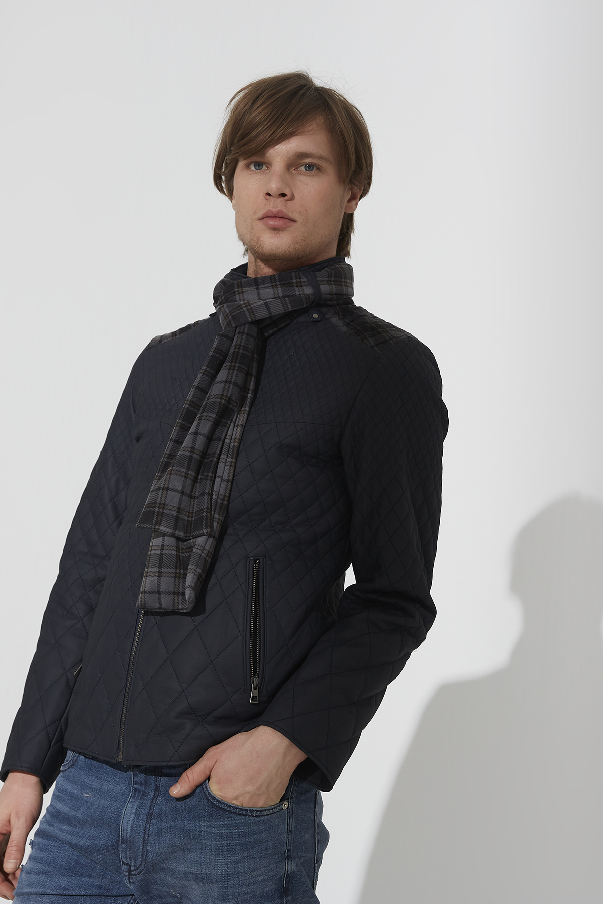 PARELDE Navy Tafta Men Quilted Leather Jacket - IPAM03