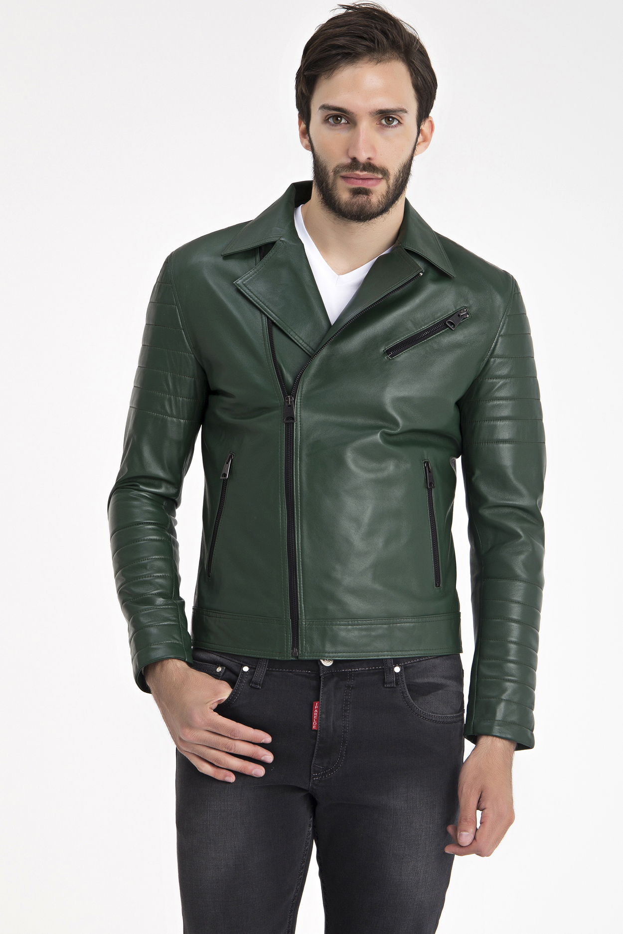 IPARELDE Green Men Leather Jacket -IPAM3151