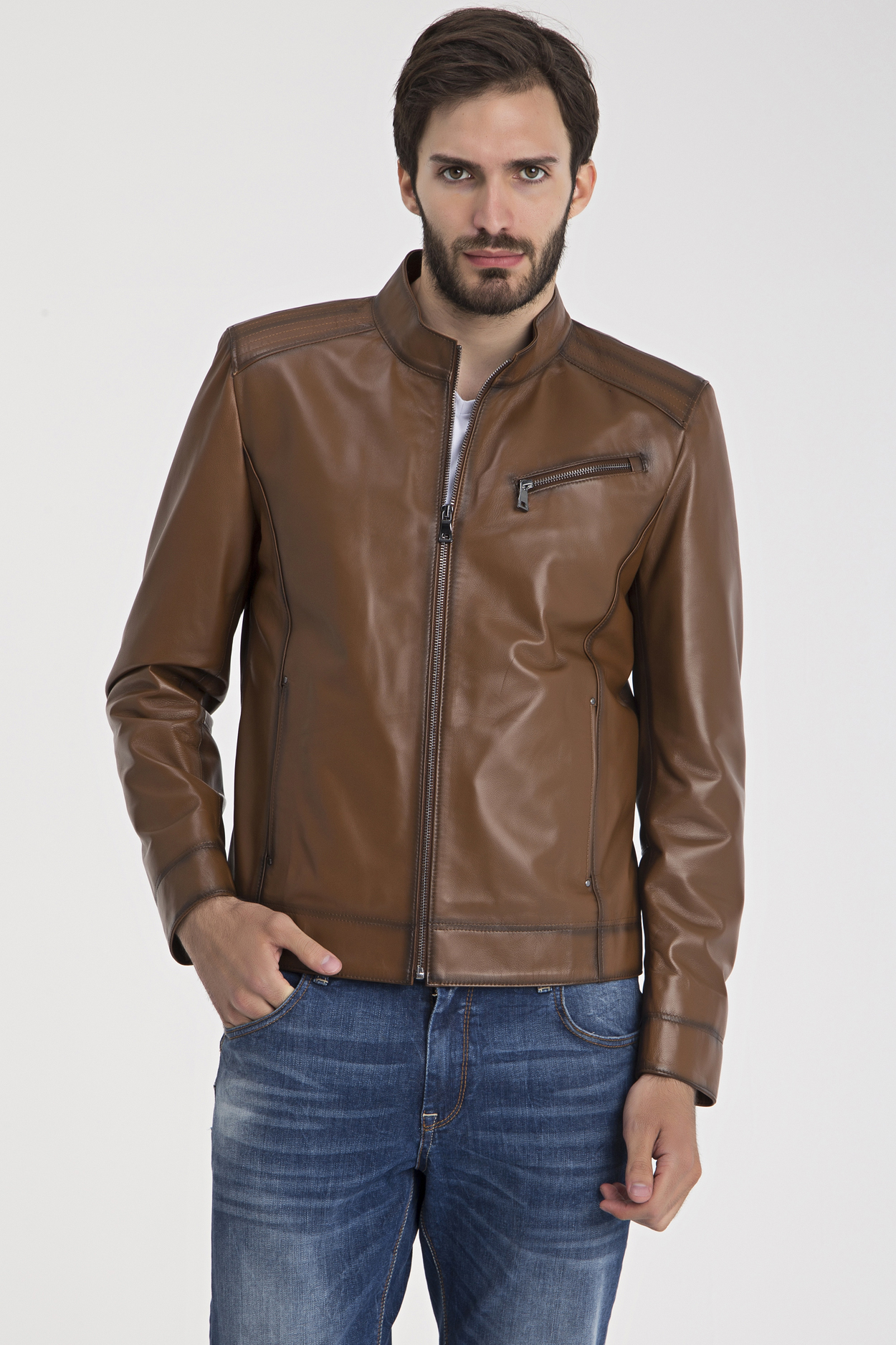 IPARELDE LightBrown Men Leather Jacket -IPAM88