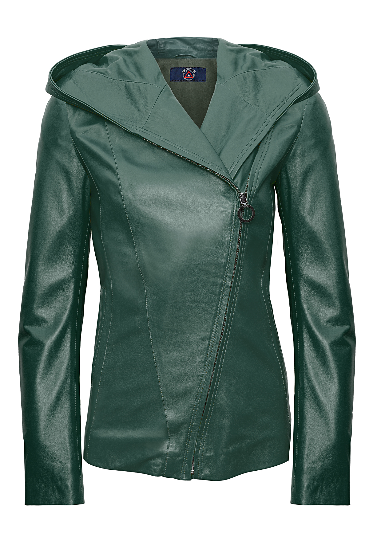 Women's Hooded Green Regular Fit Leather Jacket - Mira