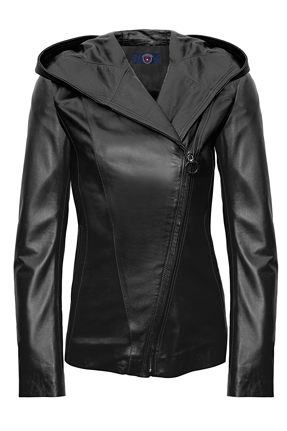 Women's Hooded Black Regular Fit Leather Jacket - By Mira