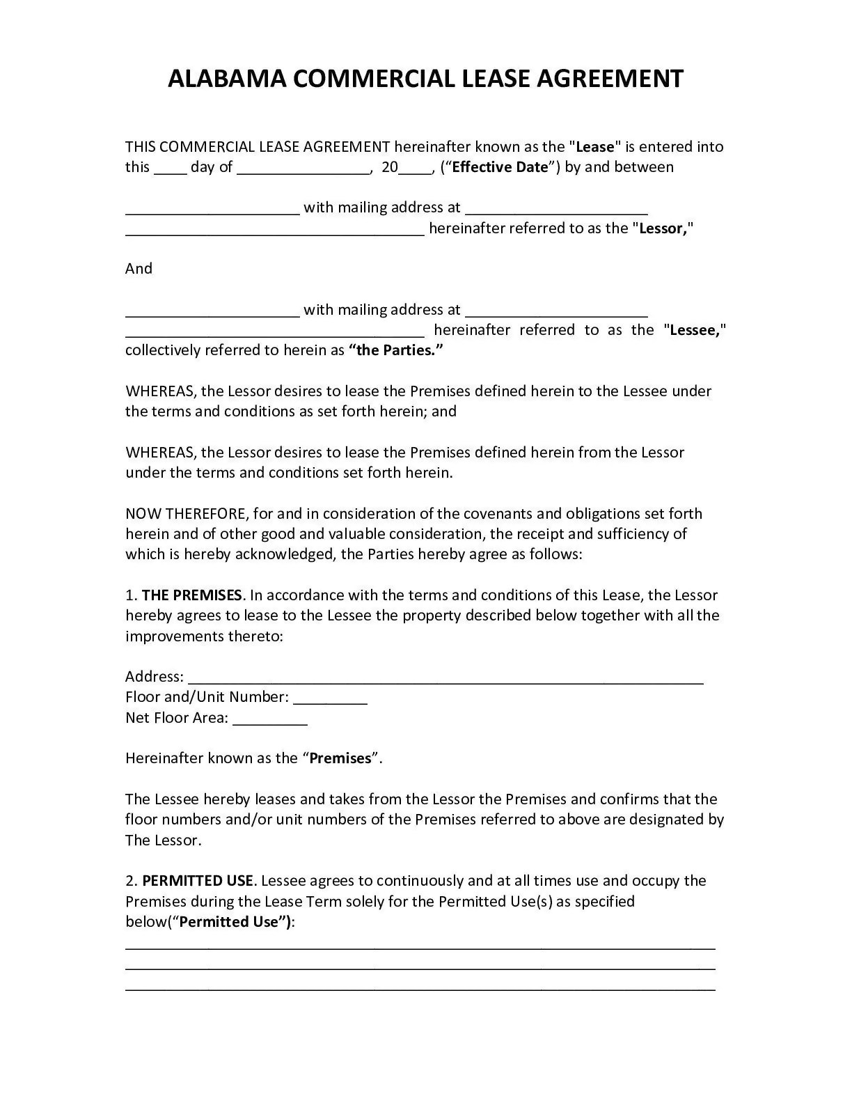 official alabama commercial lease agreement 2022 pdf form