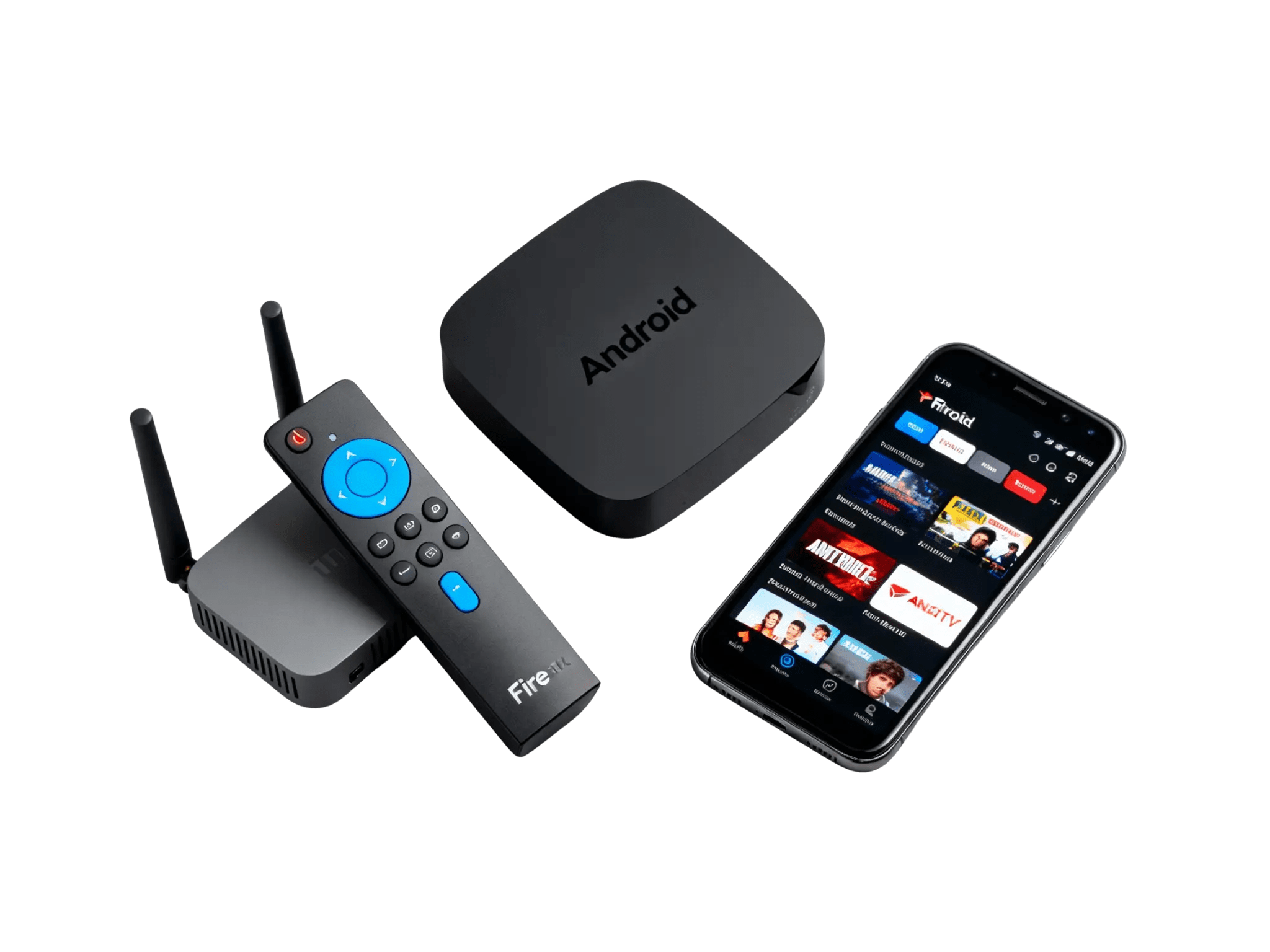 British IPTV streaming setup on Firestick, Android TV box, and mobile phone devices