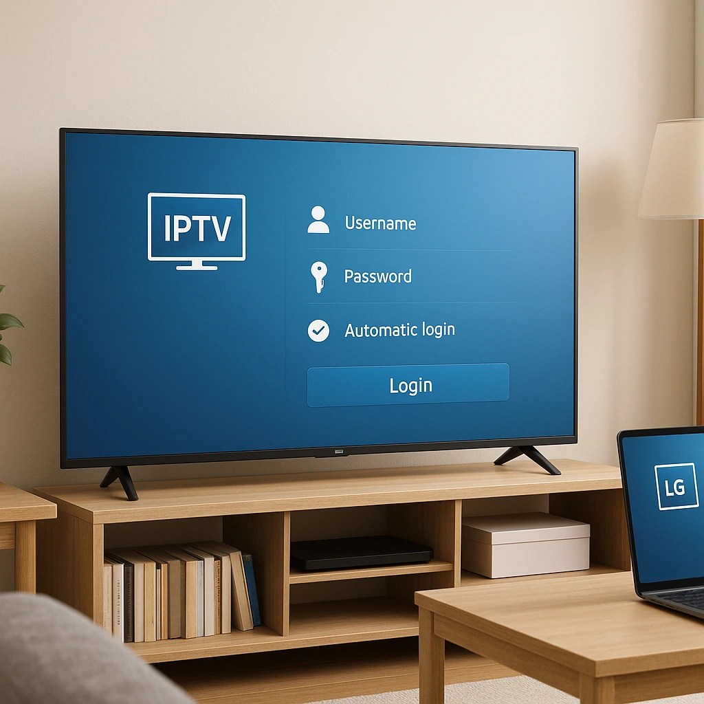 Samsung and LG IPTV setup screen showing login options on a smart TV.