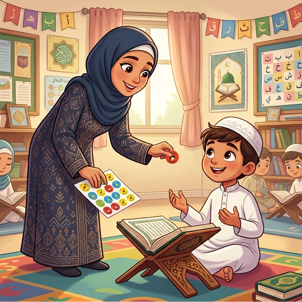 Arabic Reward Stickers being used in a madrasa class