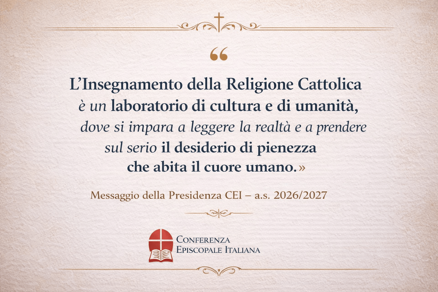 Messaggio della Presidenza CEI per la scelta dell’IRC – 2026/2027