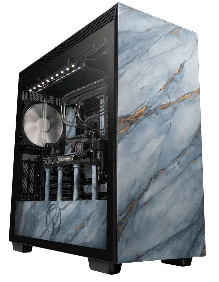 A unique blue marble with gold inlay computer