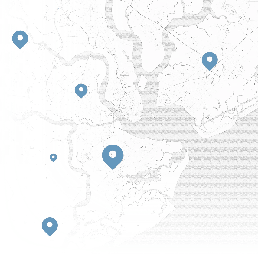 map with blue pins