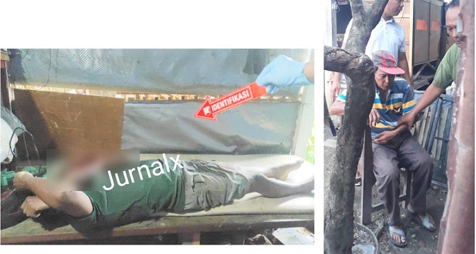 Jenajah Adiamsyah saat masih di TKP dan Pii orangtua korban Adiamsyah terduduk sedih juga di TKP