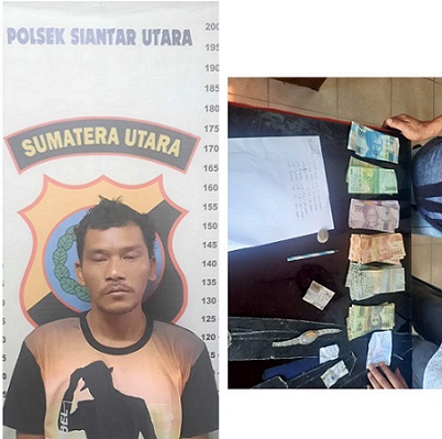 Pelaku Tomson Fernando Hutagaol dan barang bukti