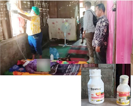 Jenajah korban Tiomsah Br Pasaribu alias Mak Reni disemayamkan dirumah duka dan barang bukti dua botol racun yang diamankan