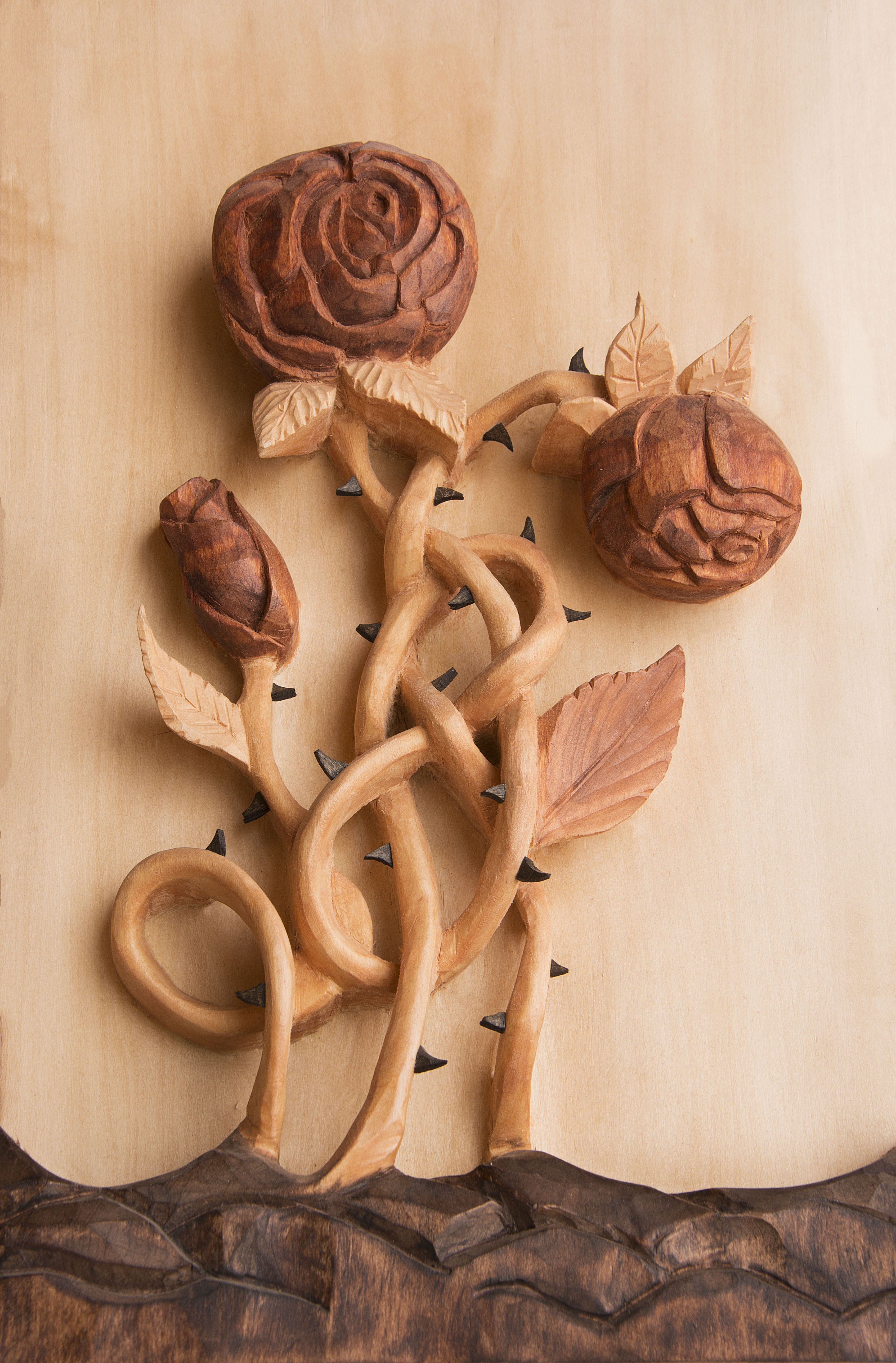 Celtic Rose relief woodcarving