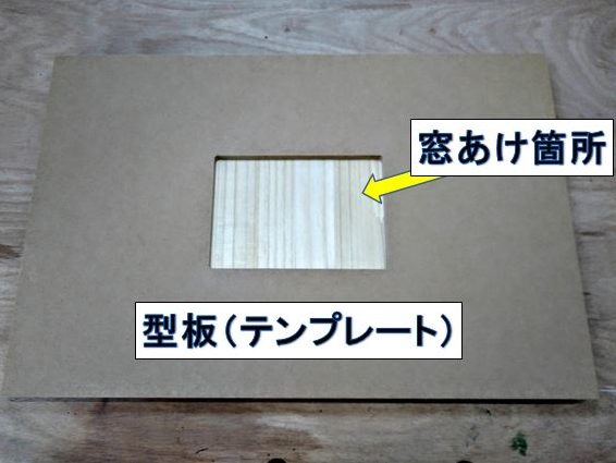 加工材の上に型板(テンプレート)を固定