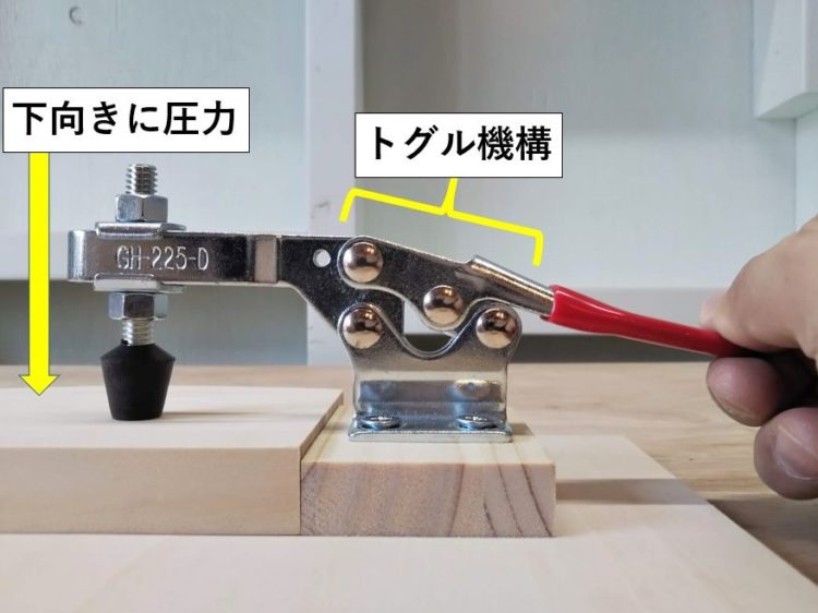 ハンドルを下げきり圧締する