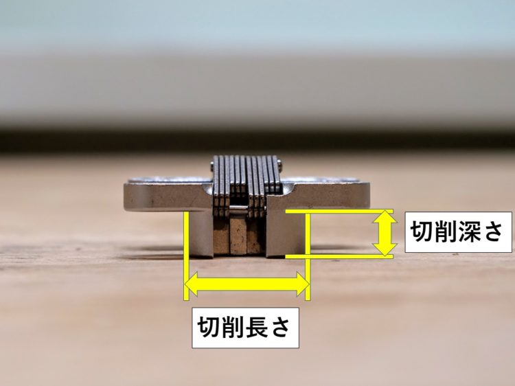 出っ張り部分の切削長さと深さ