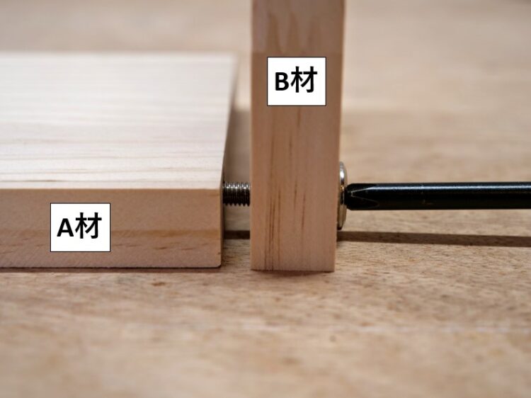 B材外側からネジ・ボルトを締め込む