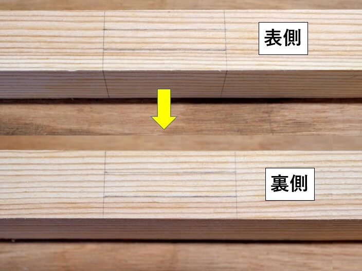 表・裏両側に墨線を引く