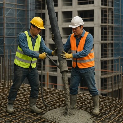 AI影像辨識施工作業場域應用 在營造工地混凝土澆置區域偵測人員安全,防止滑倒或壓傷。