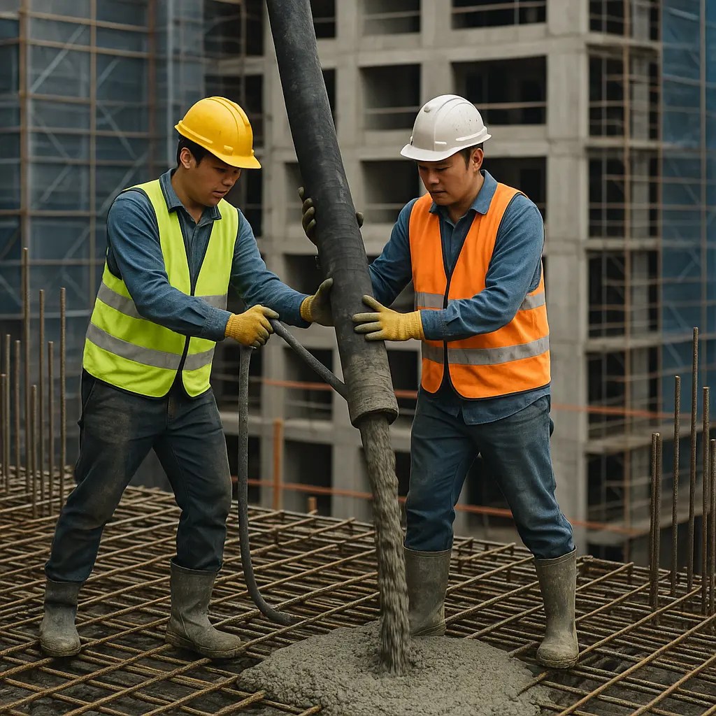 在營造工地混凝土澆置區域偵測人員安全，防止滑倒或壓傷。