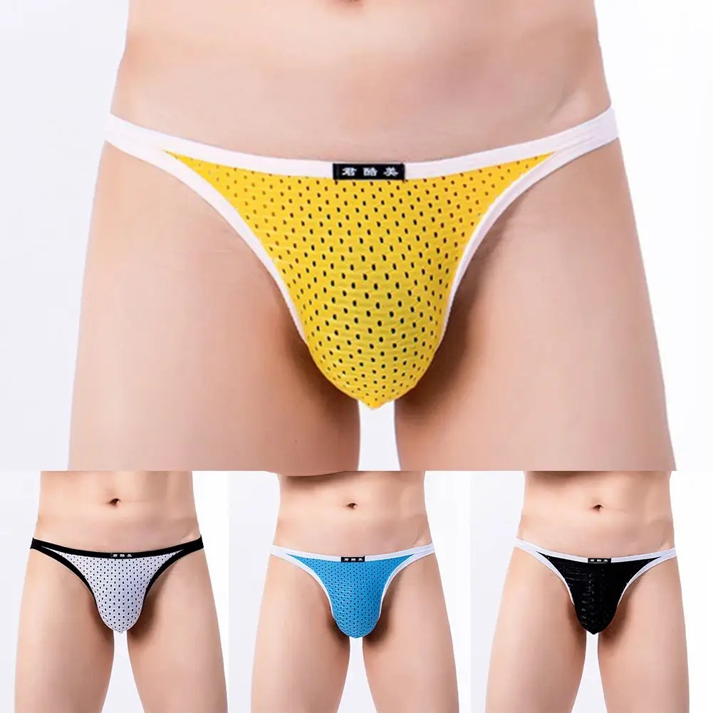 Womens Lingerie - Sexy Thong Briefs (Ice Silk) 18 blue solid pattern knit thong