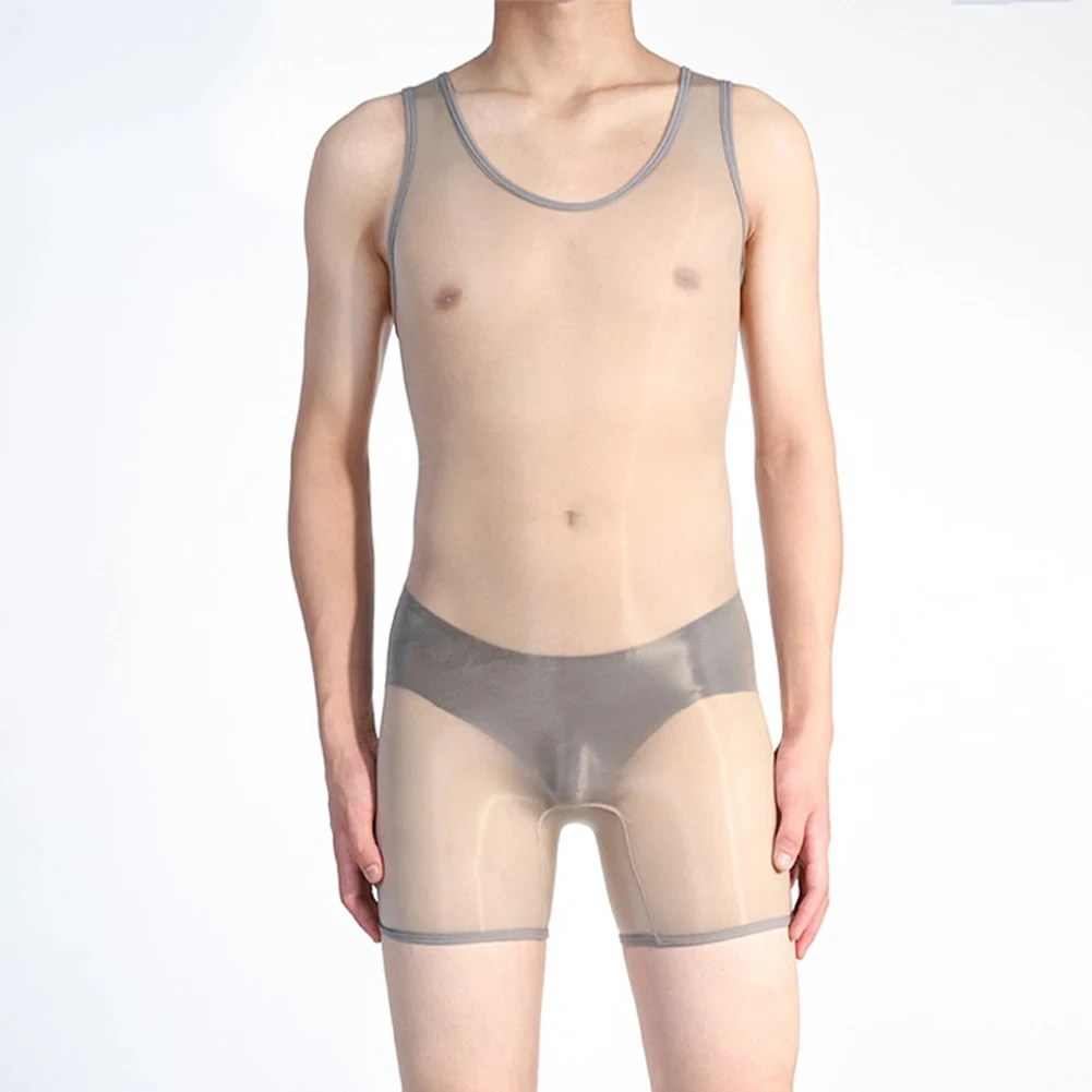 gray open crotch sheer polyester see through bodysuit