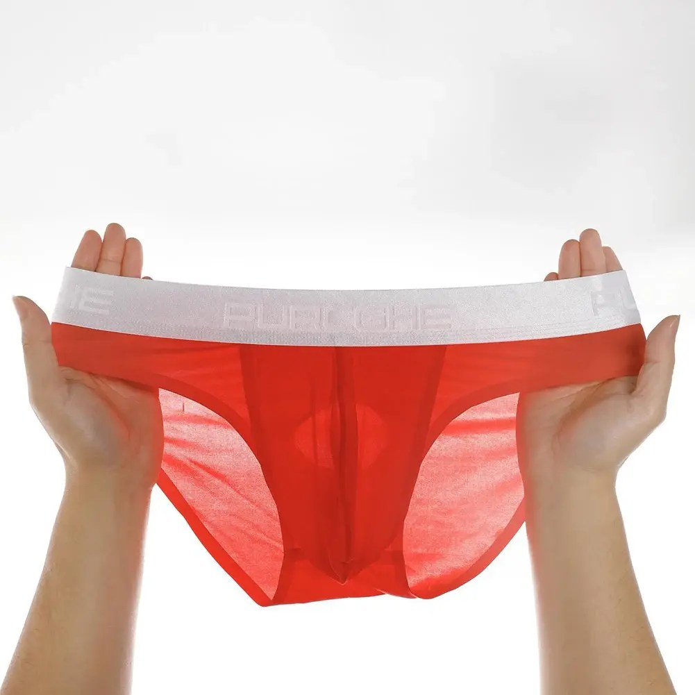 Men's Seamless Briefs - Ice Silk, Separate Pouch Underwear 6 seamless briefs solid pattern polyamide