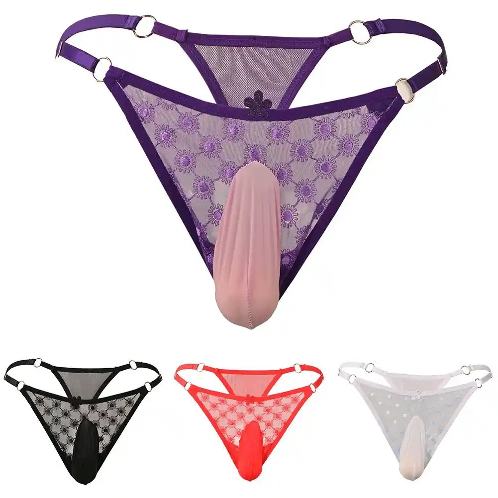 solid pattern lace front thong