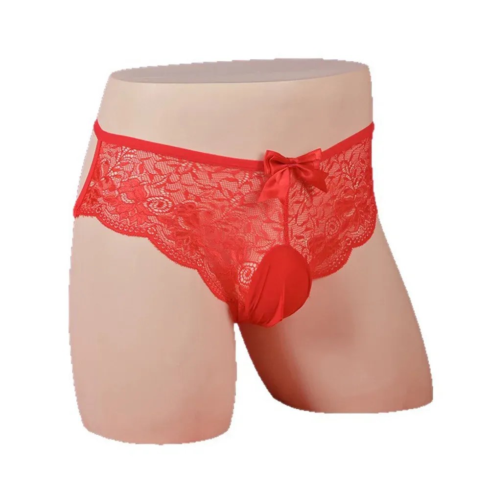 solid pattern lace sissy briefs