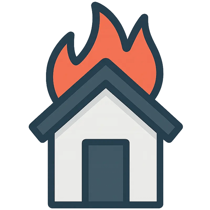 Burning house representing timber’s vulnerability to fire
