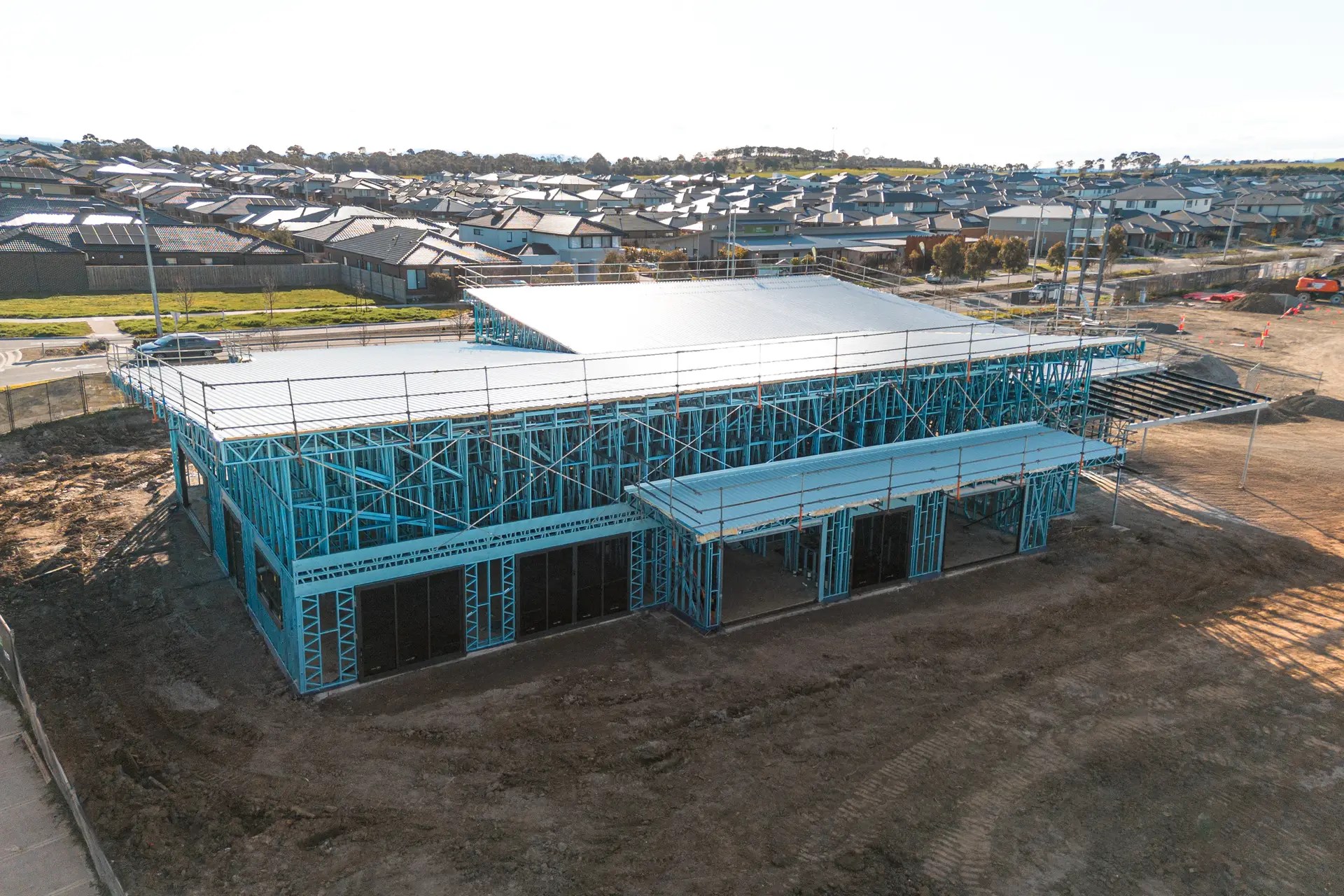 Aerial view of light gauge steel framework of Aspire Mickleham Childcare Centre